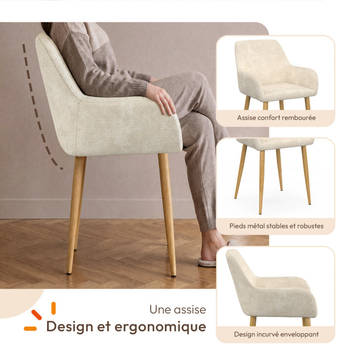 Set van 4 RORY-stoelen van beige chenille-stof voor in de eetkamer