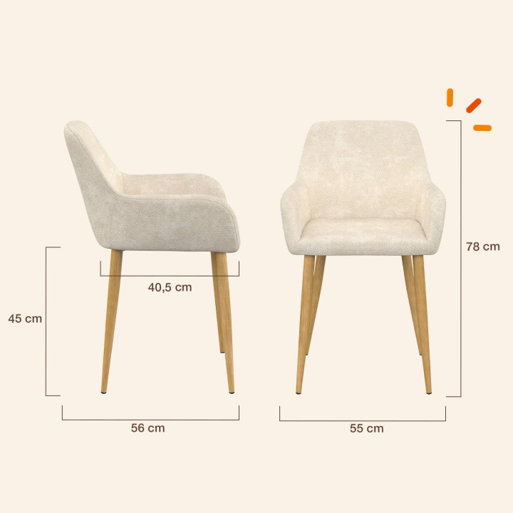 Juego de 4 sillas RORY de tela de chenilla beige para el comedor