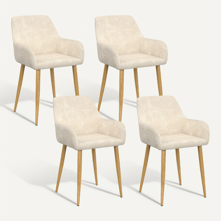 Juego de 4 sillas RORY de tela de chenilla beige para el comedor
