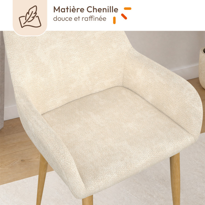 Juego de 4 sillas RORY de tela de chenilla beige para el comedor