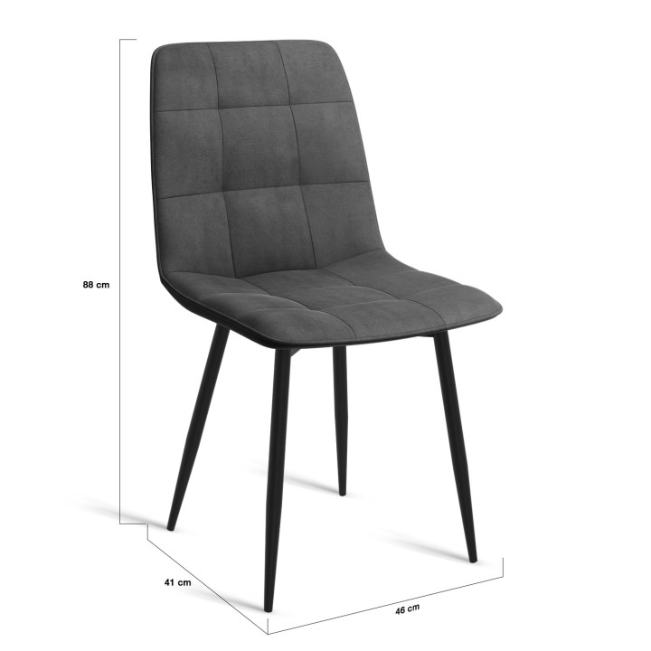 Sedie in velluto grigio scuro con gambe in metallo x6 - MILA