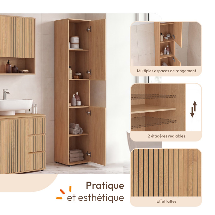 Mobiletto bagno a 2 ante 1 nicchia effetto doghe - VICTOR