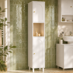 ARSENE Bad-Hochschrank mit 2 Türen und 1 Nische, weißes Holz