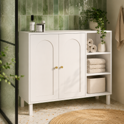 Mobili da bagno, mobili contenitori per soggiorno e ingresso ARSENE a 3 ripiani con armadio in legno bianco
