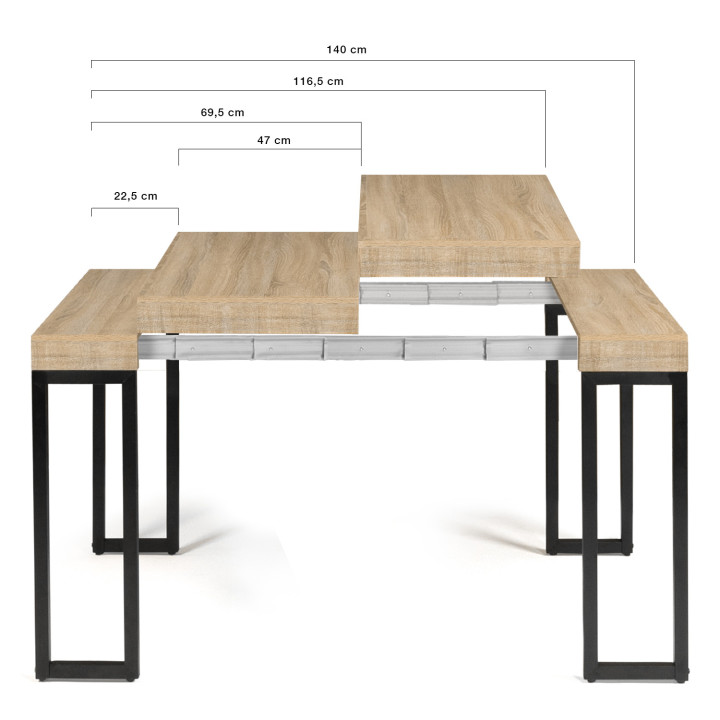Table console extensible TORONTO 6 personnes 140 cm design industriel