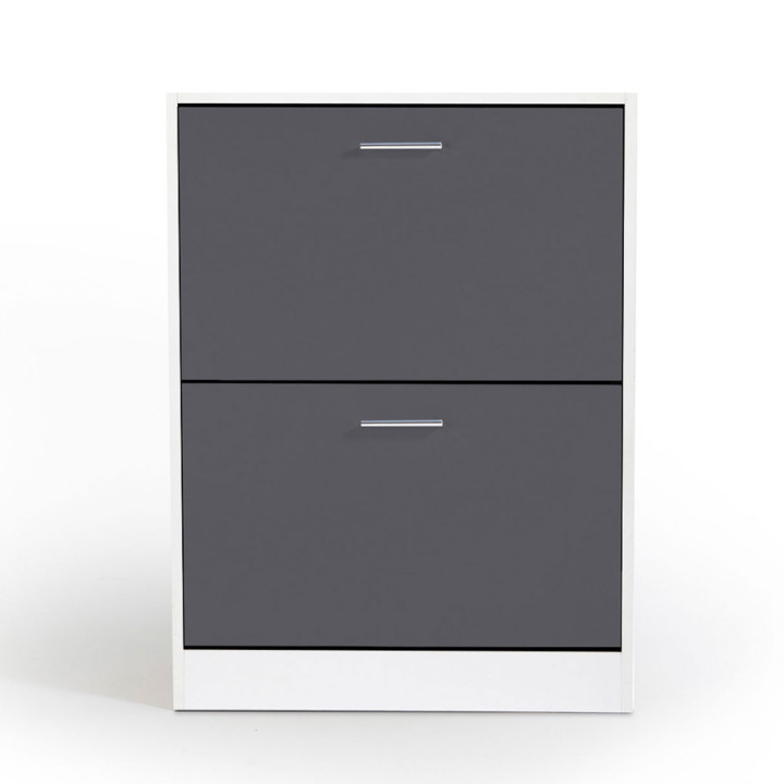 Meuble à chaussures KLARK blanc 2 portes grises Meuble à chaussures KLARK blanc 2 portes grises