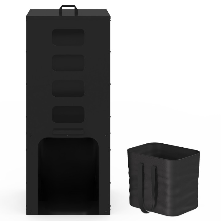 55-kg-Pellettbehälter, schwarz, Pelletverteiler 40 x 40 x 98,5 cm mit herausnehmbarem Weichbehälter