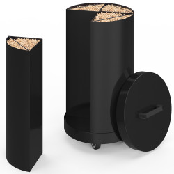 Ronde pelletcontainer 30 KG zwart 4 uitneembare compartimenten met schenktuit pelletopslag 35 x 35 x 53,5 cm