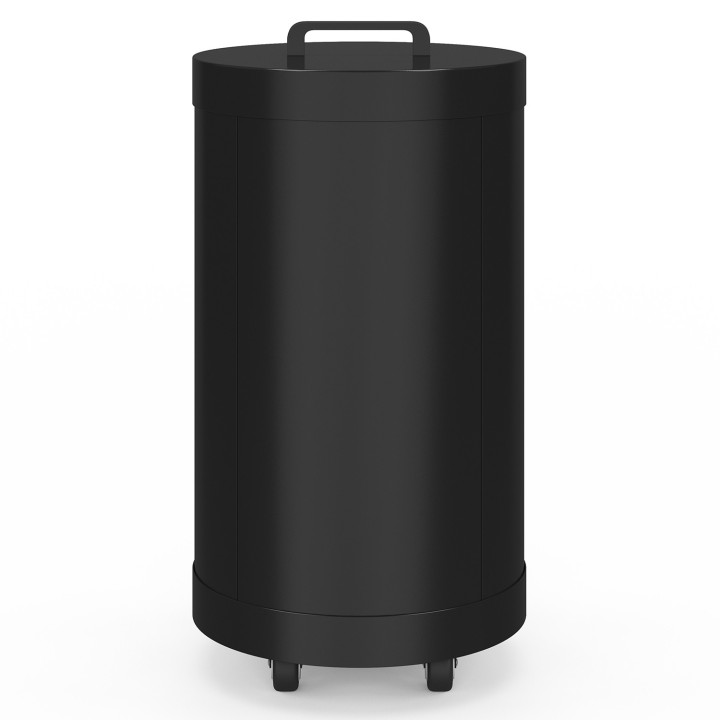 Recipiente redondo para pellets 30 KG negro 4 compartimentos desmontables con boquilla almacenamiento de pellets 35 x 35 x 53,5