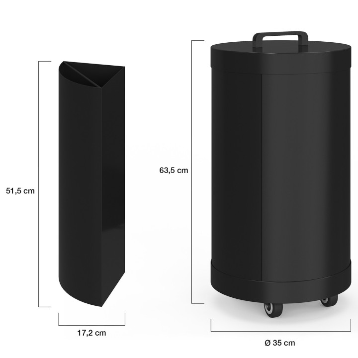 Réservoir à granulés rond 30 KG noir 4 compartiments détachables avec bec verseur rangement à pellets 35 x 35 x 63,5 cm