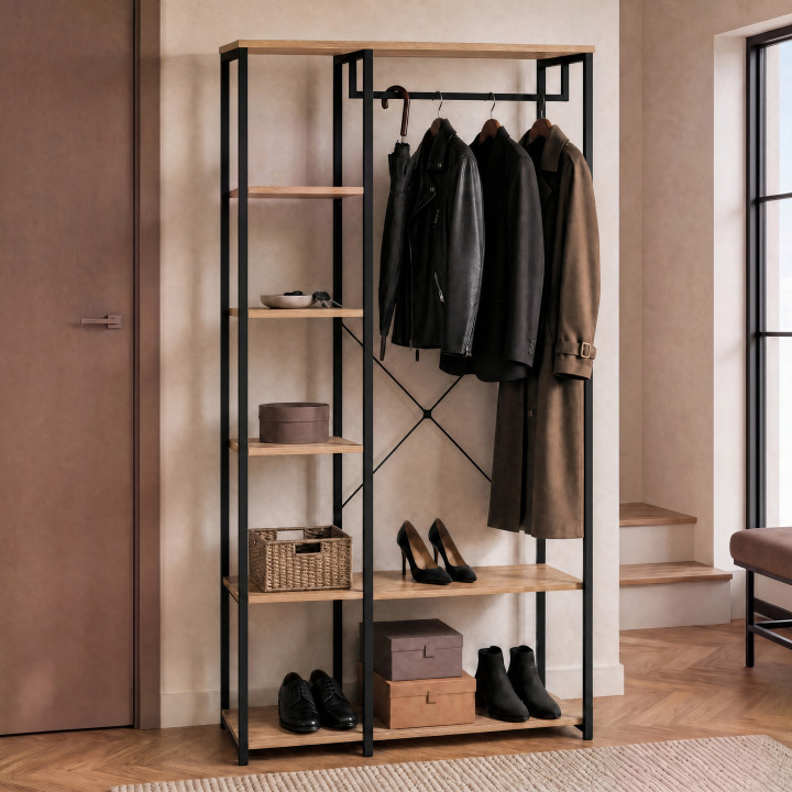 Günstiger modularer offener begehbarer Kleiderschrank im Industriestil 90 cm - DETROIT