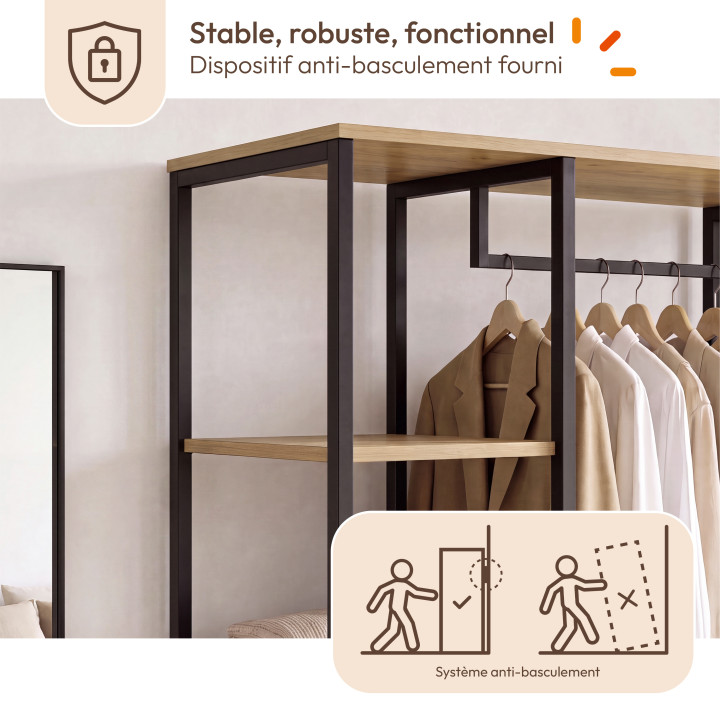 Günstiger modularer offener begehbarer Kleiderschrank im Industriestil 90 cm - DETROIT