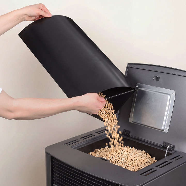 Contenitore rotondo per pellet 30 KG nero 4 scomparti staccabili con beccuccio stoccaggio pellet 35 x 35 x 53,5 cm