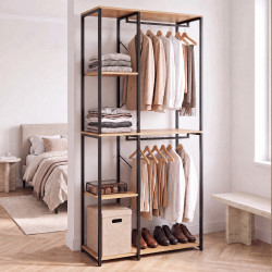 Industriële open kleerkast 90 cm met 2 roedes