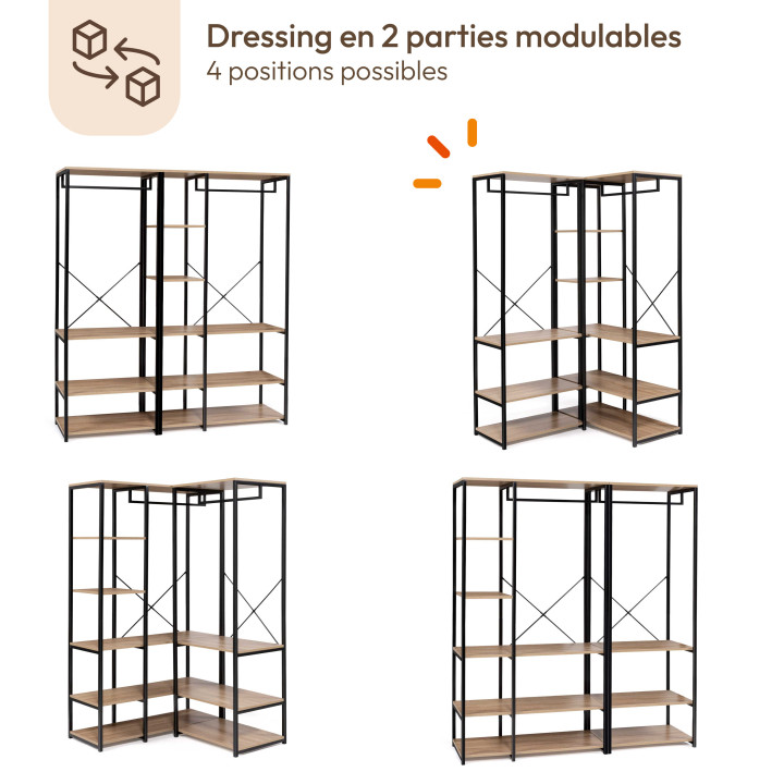 Modulaire industriële open garderobekast 150 cm - DETROIT