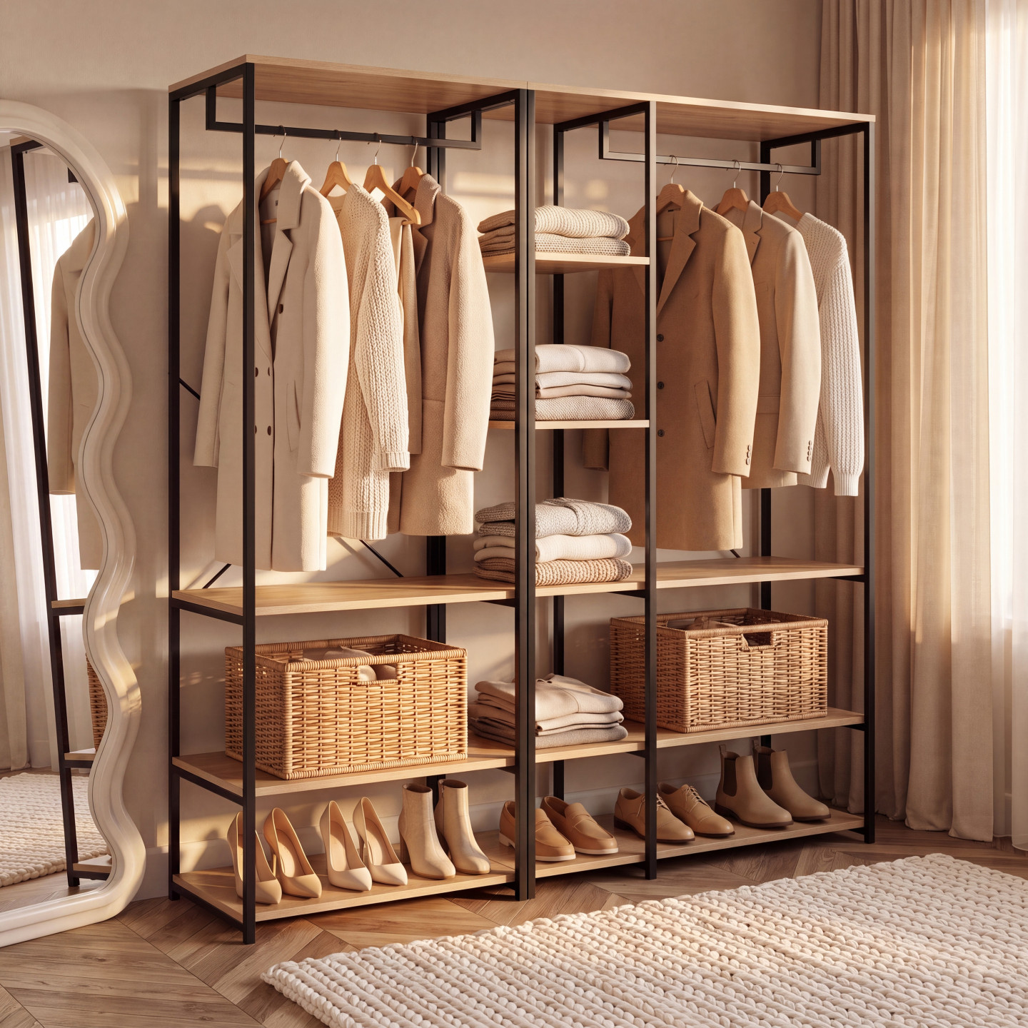 Günstiger modularer offener begehbarer Kleiderschrank im Industriestil 150 cm - DETROIT