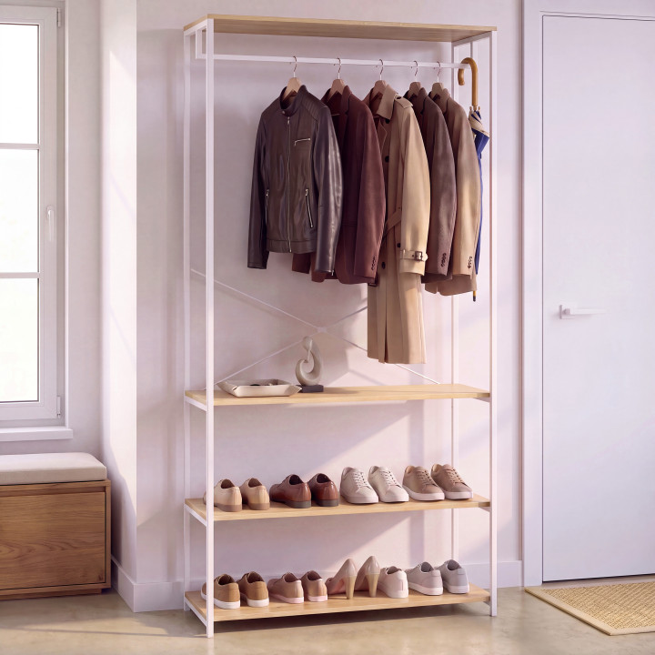 Dressing large L. 100 cm DETROIT design industriel bois et métal blanc