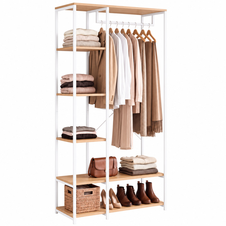 Dressing penderie étagères L. 90 cm DETROIT design industriel bois et métal blanc