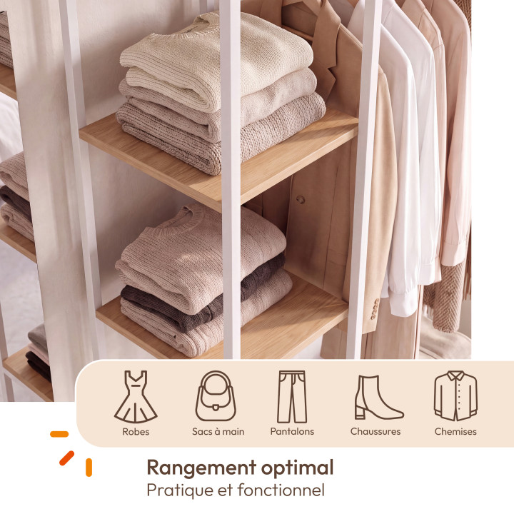Dressing penderie étagères L. 90 cm DETROIT design industriel bois et métal blanc
