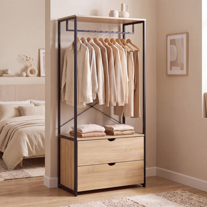 Dressing penderie 2 tiroirs L. 80 cm DETROIT design industriel
