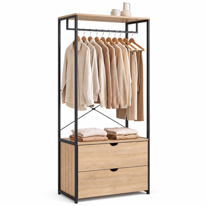 Dressing penderie 2 tiroirs L. 80 cm DETROIT design industriel