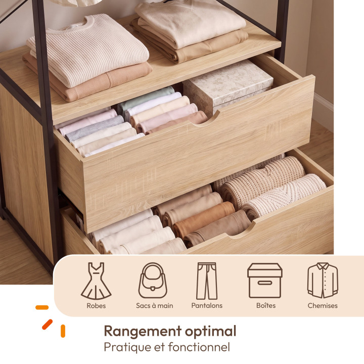 Dressing penderie 2 tiroirs L. 80 cm DETROIT design industriel