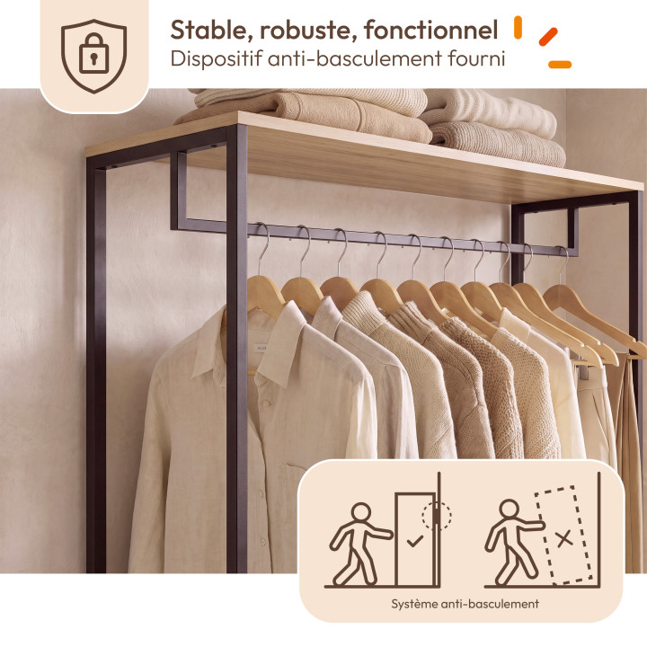 Dressing penderie 2 tiroirs L. 80 cm DETROIT design industriel