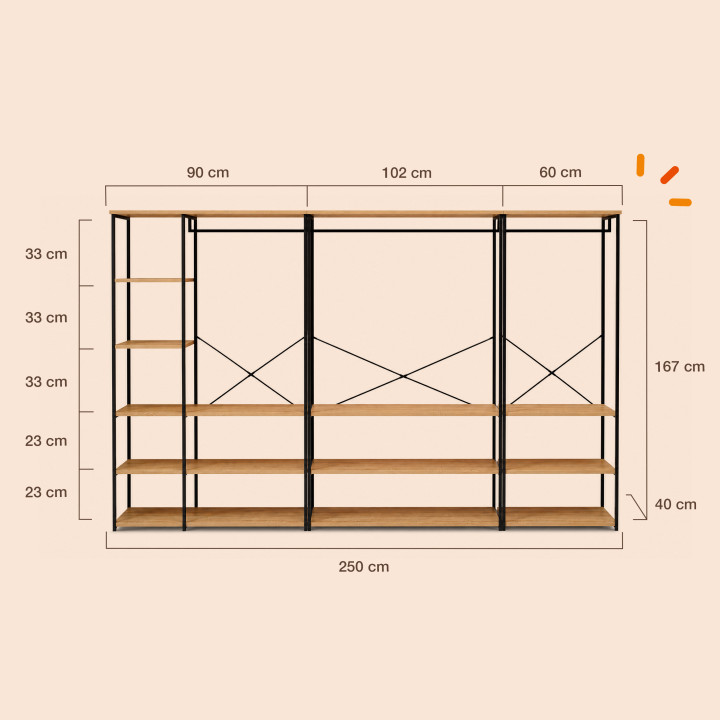 Goedkope industriële open kleerkast 167 cm - modulair
