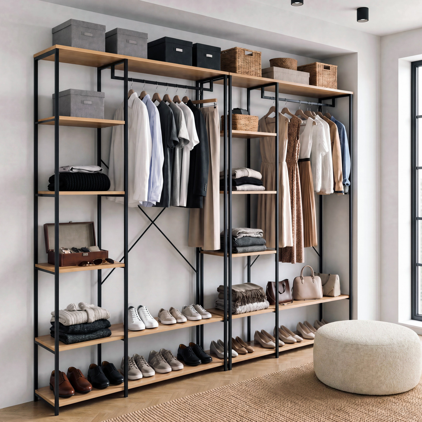 Günstiger offener begehbarer Kleiderschrank im Industrial-Stil mit zwei Kleiderstangen, 167 cm – DETROIT