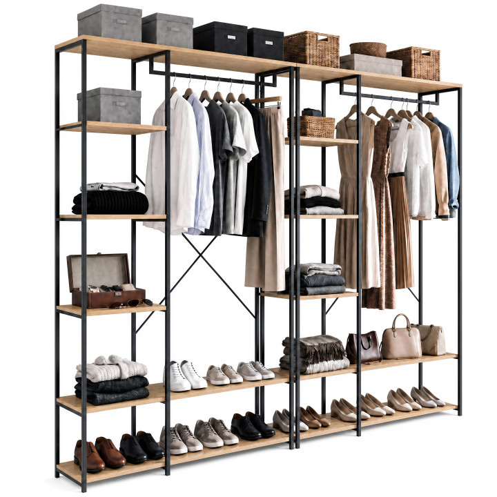 Dressing modulable double penderie étagère L. 180 cm DETROIT design industriel