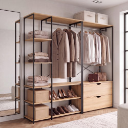 Modularer offener begehbarer Kleiderschrank Industrie 170 cm 2 Schubladen - DETROIT