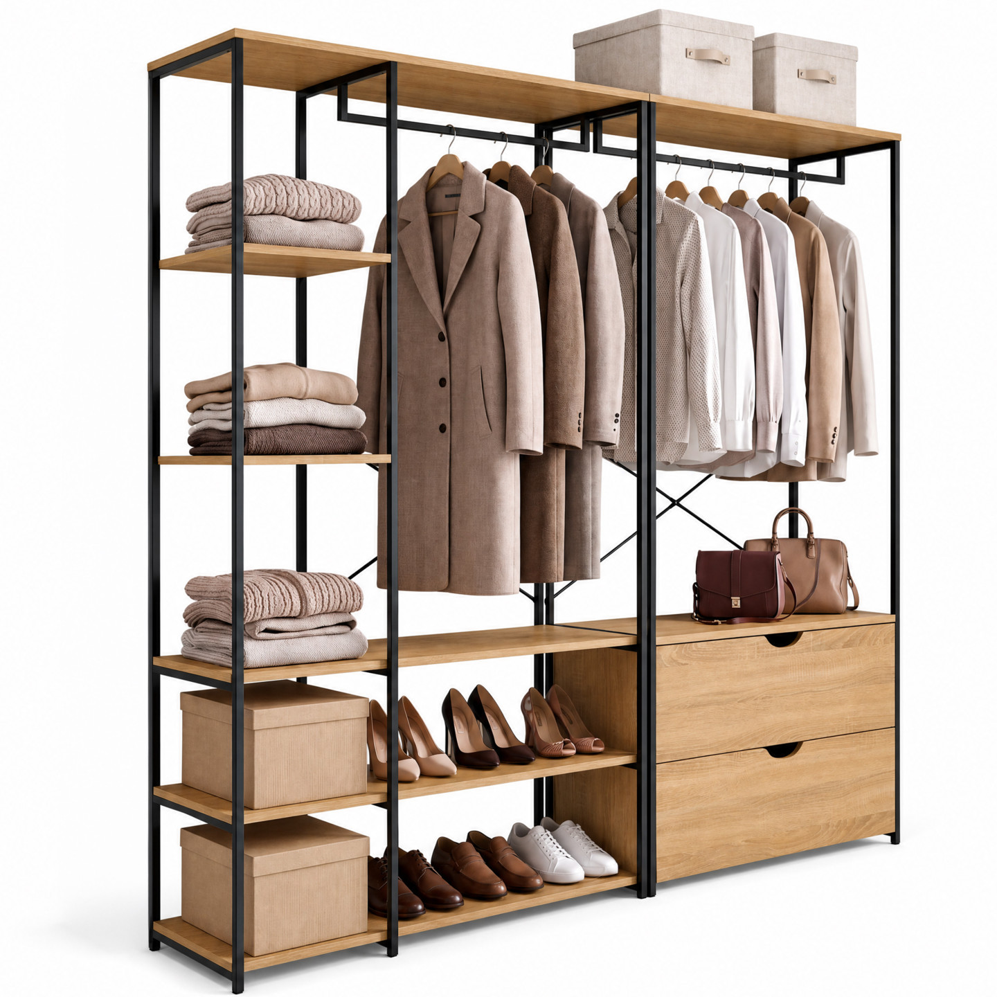 Modularer offener begehbarer Kleiderschrank Industrie 170 cm 2 Schubladen - DETROIT