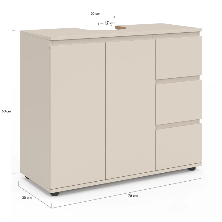 Mobiletto da bagno TOMI con armadietto e 3 cassetti beige