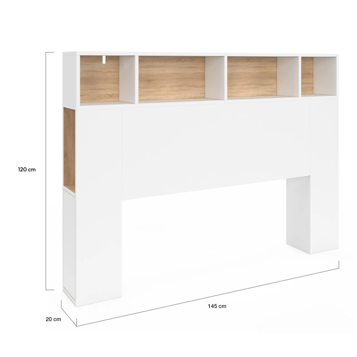 Testata in stile bianco e faggio con contenitore 145 cm - CLEO