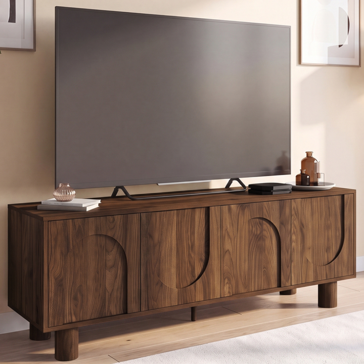 Meuble TV 140 cm ARCHIE 4 portes effet noyer