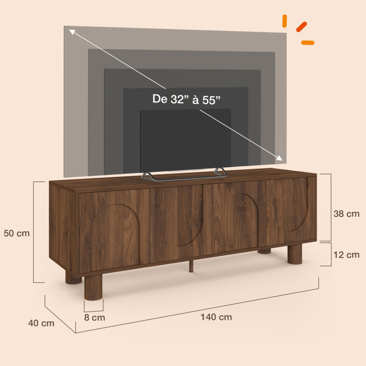 Mueble TV ARCHIE 4 puertas efecto nogal 140 cm