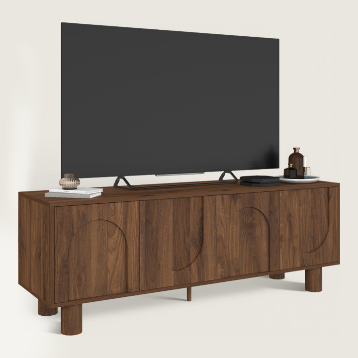 Meuble TV 140 cm ARCHIE 4 portes effet noyer