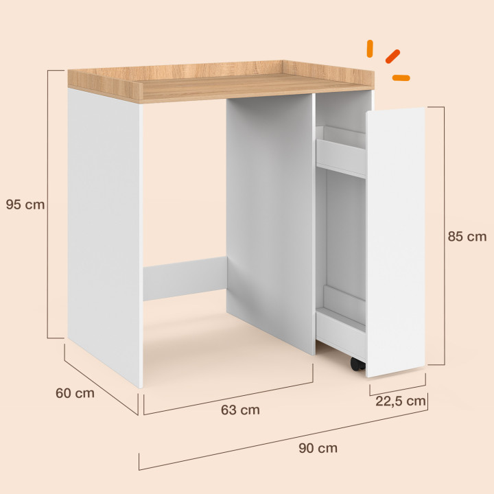 Waschmaschinenschrank mit Schublade TOMI weiß und Buchenholzoptik