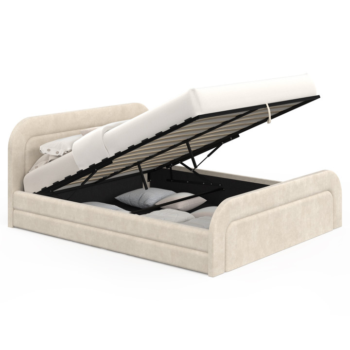 Doppelkastenbett AURA mit gepolstertem Kopfteil und Lattenrost 160 x 200 cm Velours beige
