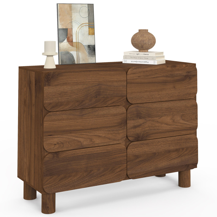 SARANDA-commode met 6 afgeronde lades, 110 cm, hout met notenhoutlook