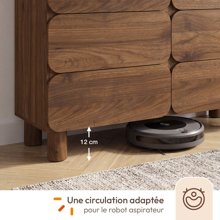 Commode 6 tiroirs SARANDA 110 cm portes arrondies noyer