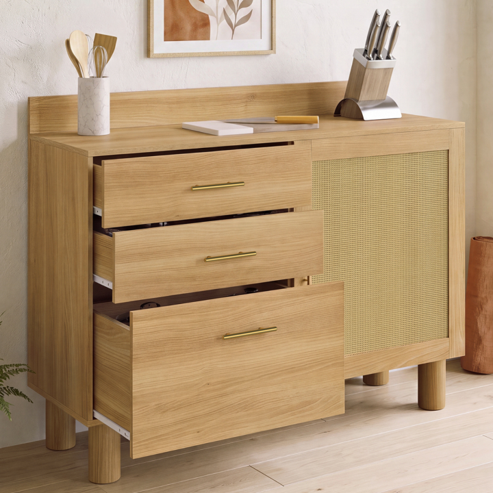 DENISE 120 cm laag rieten keukenbuffet
