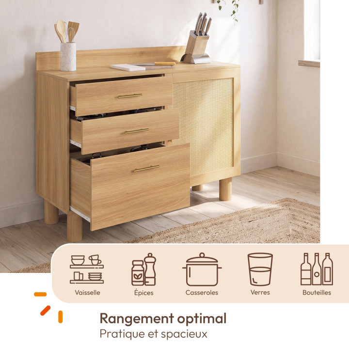Niedriges Küchenbuffet 120 cm DENISE aus Rohrgeflecht