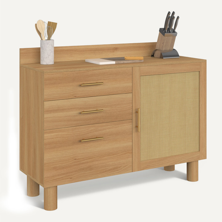 Niedriges Küchenbuffet 120 cm DENISE aus Rohrgeflecht