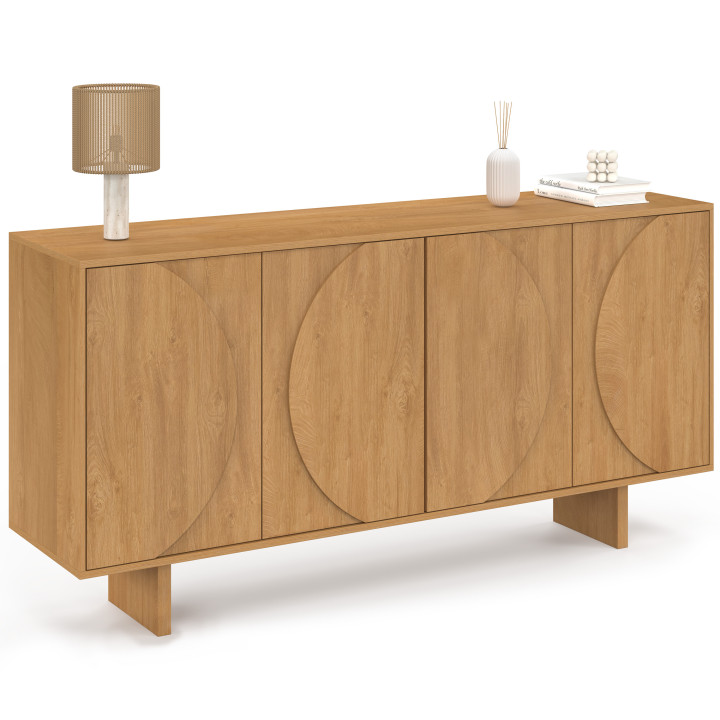 Credenza ARVIN da 160 cm a 4 ante con rilievi arrotondati in legno chiaro