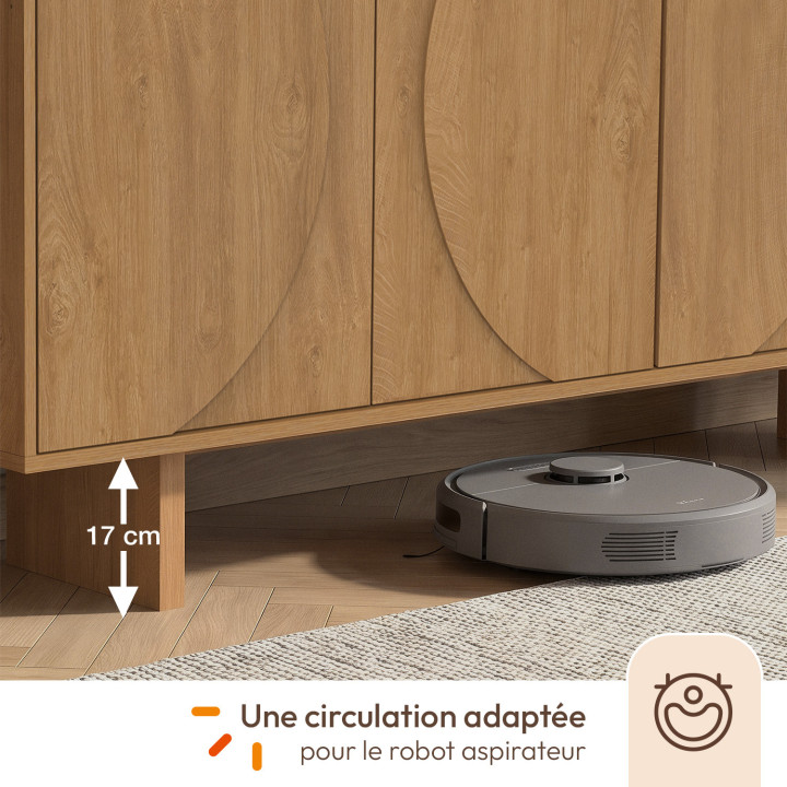 Aparador ARVIN de 160 cm con 4 puertas y relieves redondeados, en madera clara