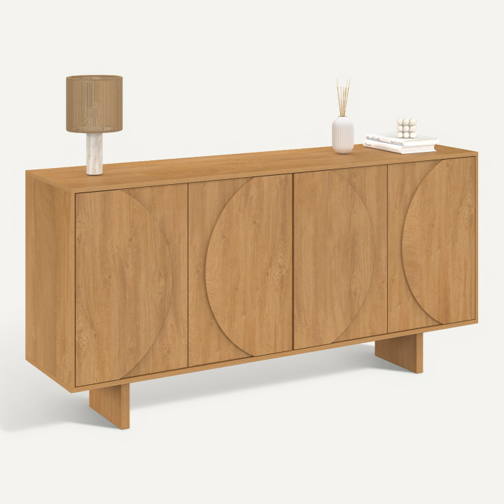 Buffet 160 cm ARVIN 4 portes à reliefs arrondis bois clair