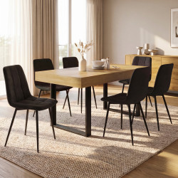 Set PHOENIX 4-8 persone tavolo da pranzo rettangolare allungabile in legno e nero 160 - 200 cm e 6 sedie MILA in velluto nero