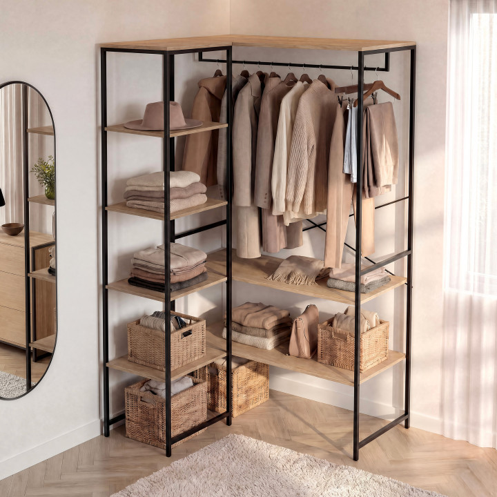 Dressing d'angle modulable double penderie L. 90 / 123 cm DETROIT design industriel