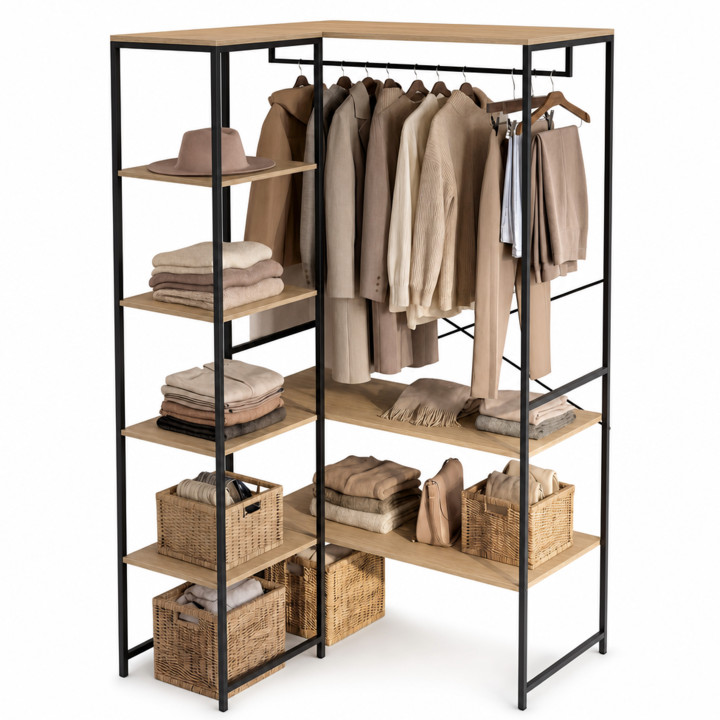 Dressing d'angle modulable double penderie L. 90 / 123 cm DETROIT design industriel